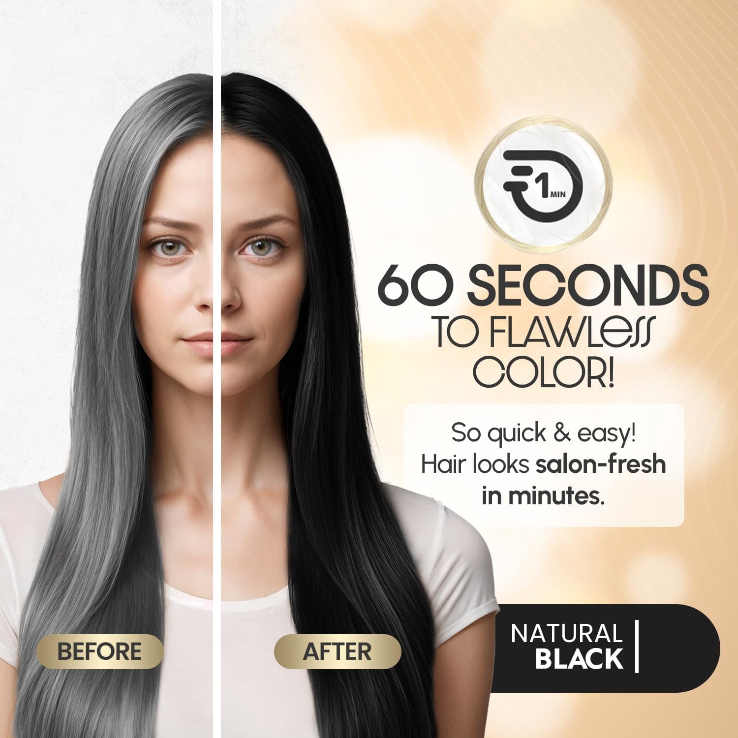 Herbishh Rapid Infusion Hair Color Cream – 1N Natural Black Hair Dye Permanent One Minute with Comb Applicator, Hair Color for Gray Hair Coverage, Ammonia-Free, Patented Korean Technology, 2.03 fl. O