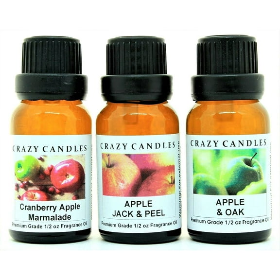 Crazy Candles 3 Bottle Set: Cranberry Apple Marmalade, Apple Jack Peel, Apple Oak 1/2 Fl Oz Each (15ml) Premium Grade Scented Fragrance Oil Made in USA