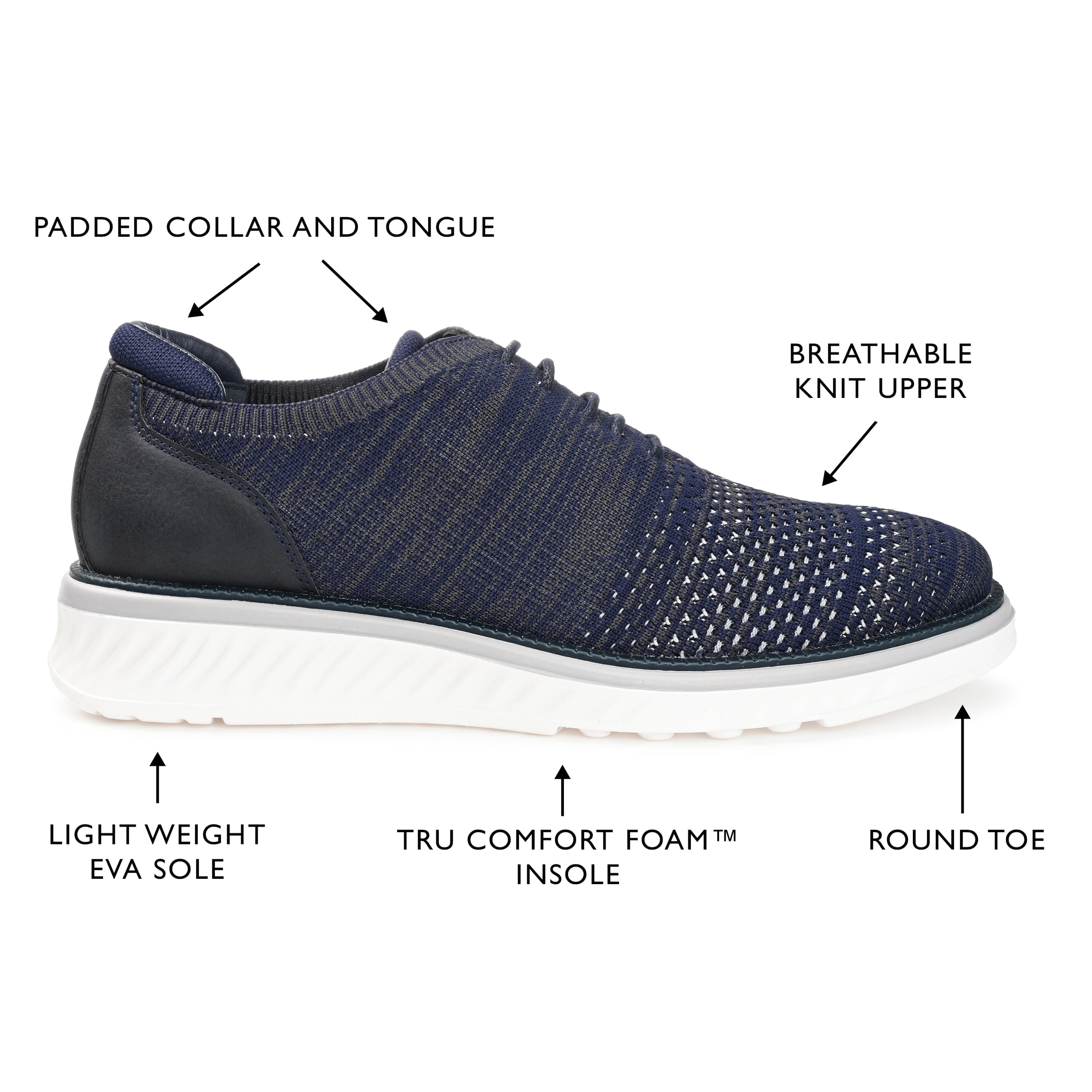 Vance Mens Marlon Tru Comfort Foam Knit Lace-up Round Toe Casual Dress Shoe