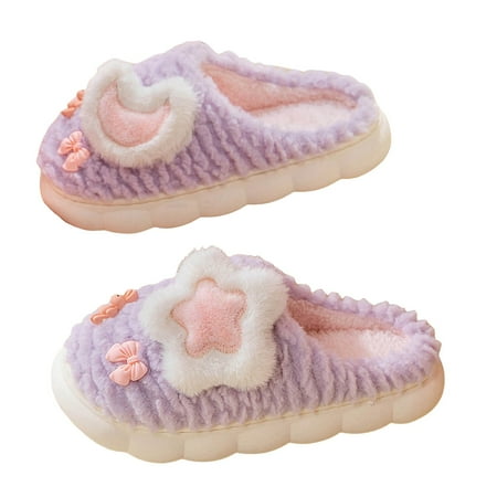

WNVMWI Cute Fuzzy Slippers for Women Cartoon Moon Star Memory Foam House Slippers Plush Cotton Shoes Soft Comfy Indoor Outdoor House Shoes 38