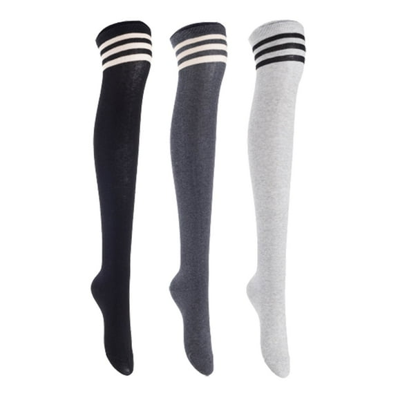 Lian LifeStyle Women's 3 Pairs Adorable Comfortable Soft Thigh High Over Knee High Cotton Socks, Size 6-9, JMYP1022 Black, DarkGrey, LightGrey