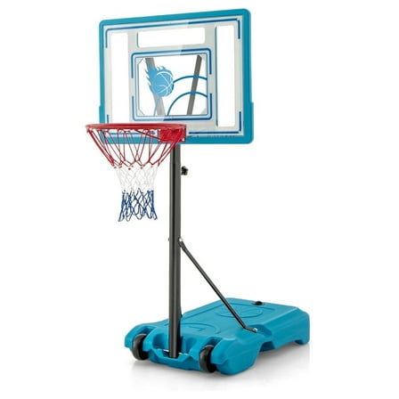 Pool Basketball Hoop, Height Adjustable Swimming Pool Basketball Hoop Poolside with Fillable Base & Built-in Wheels for Kids Teens Adults