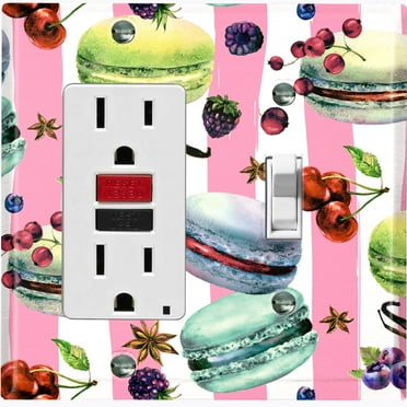 Metal Light Switch Plate Cover Macaron Fruits and Spices Dessert Stripes CAK024