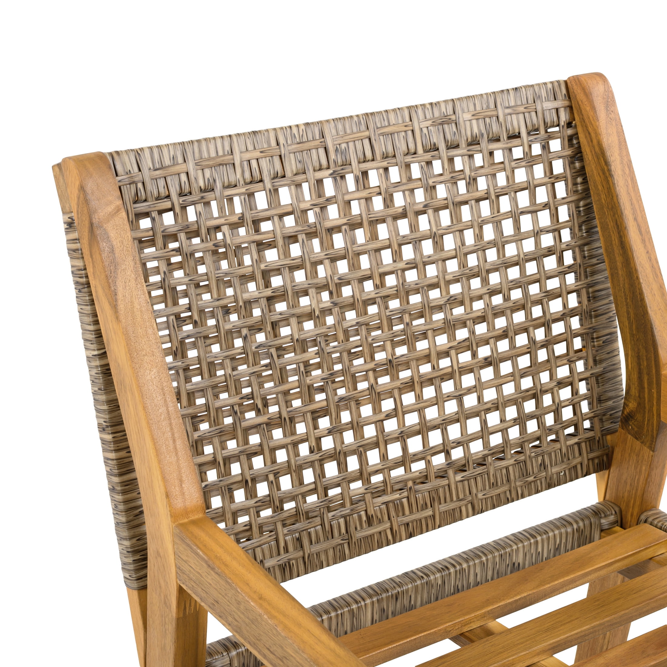 Christopher Knight Home 5-Piece Outdoor Dining Set, Curved Legs Acacia Wood Table & Wicker Armchairs, Teak