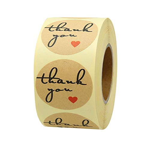 Hcode 500 Stickers Rond en Papier Kraft Naturel avec Coeur Rouge 1,5 Etiquette Adhésive 1 roll Paper Baked With Love