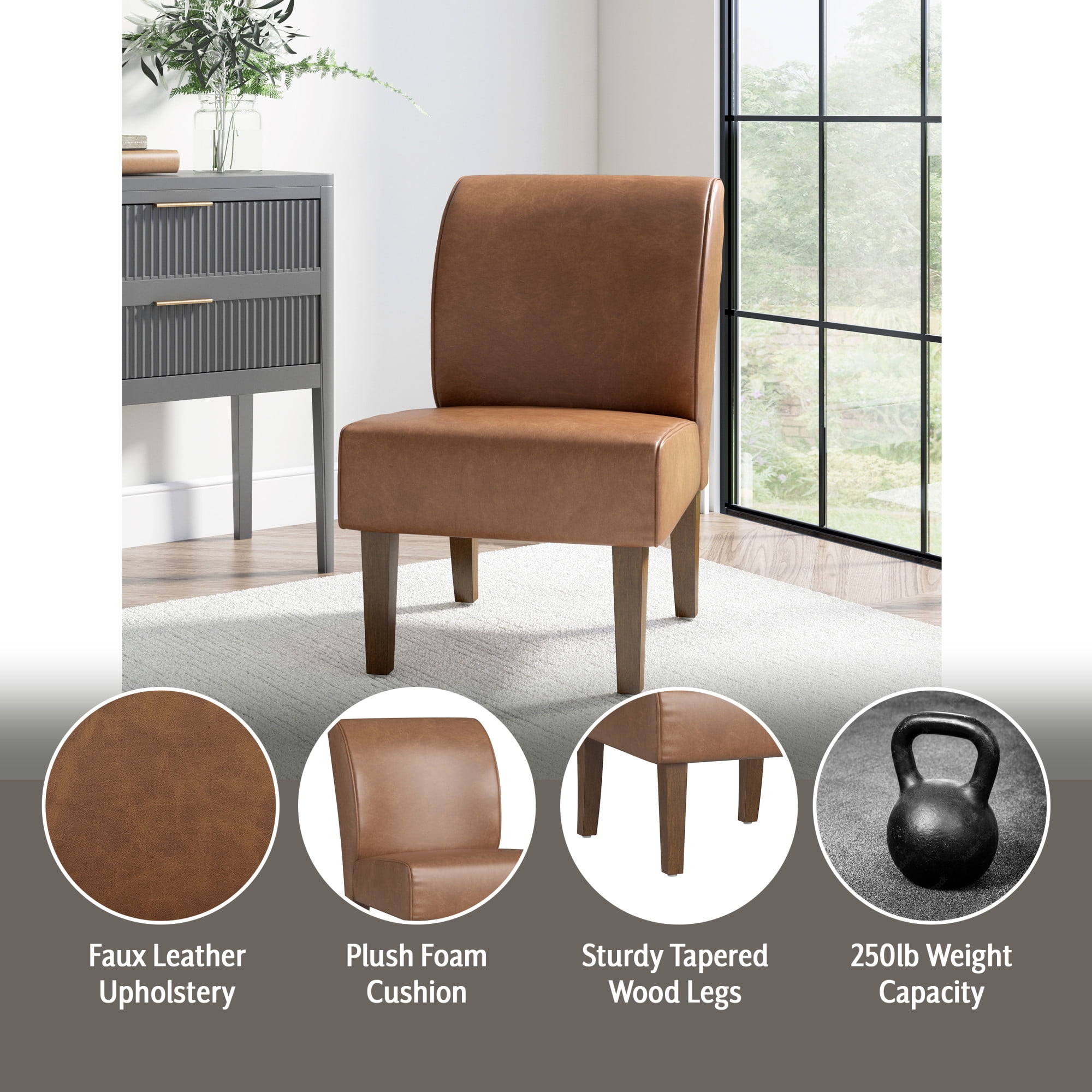 Clifton Upholstered Accent Chair, Saddle Faux Leather, by Hillsdale Living Essentials
