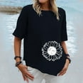 thumbnail image 2 of Chemises d'Été pour Femmes Col Rond Imprimé Coton Lin Haut Grande Taille Ourlet Irrégulier Décontracté Confortable Manches Courtes Blouse, 2 of 4
