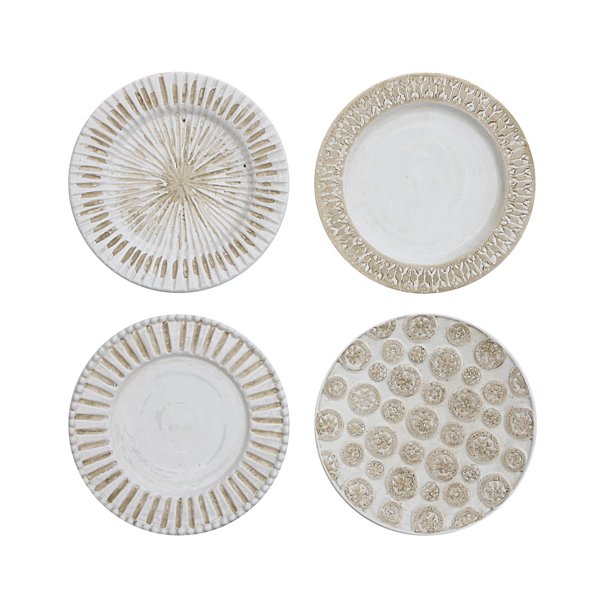 Creative CoOp Cream & White Ceramic Wall Plates with Hangers (Set of 4