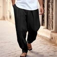 thumbnail image 2 of Vividxx Pants For Men Men's Solid Casual Pocket Front Pocket Fold Wide Leg Pants Elastic Waist Belt Loose Pants Solid Color Fashion, 2 of 8
