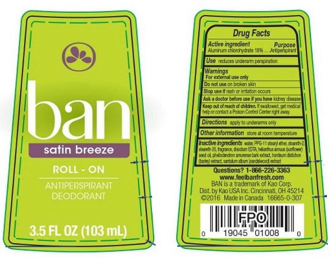 Ban Anti-Perspirant Deodorant Original Roll-On, Satin Breeze 3.50 oz (Pack of 4)