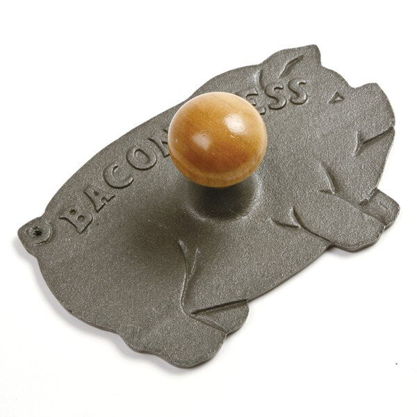 Norpro Cast Iron Pig Shaped Bacon Press with Wood Handle, 8.5in/21.5cm, As Shown