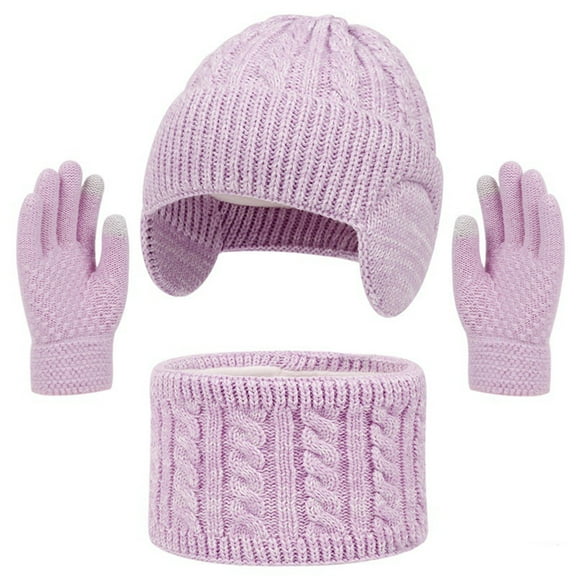 TBWNWG Winter Knitted Scarf Hat and Mittens Set for Kids Thermal Touchscreen Gloves Cold Weather Neck Warmer Accessories,One Size