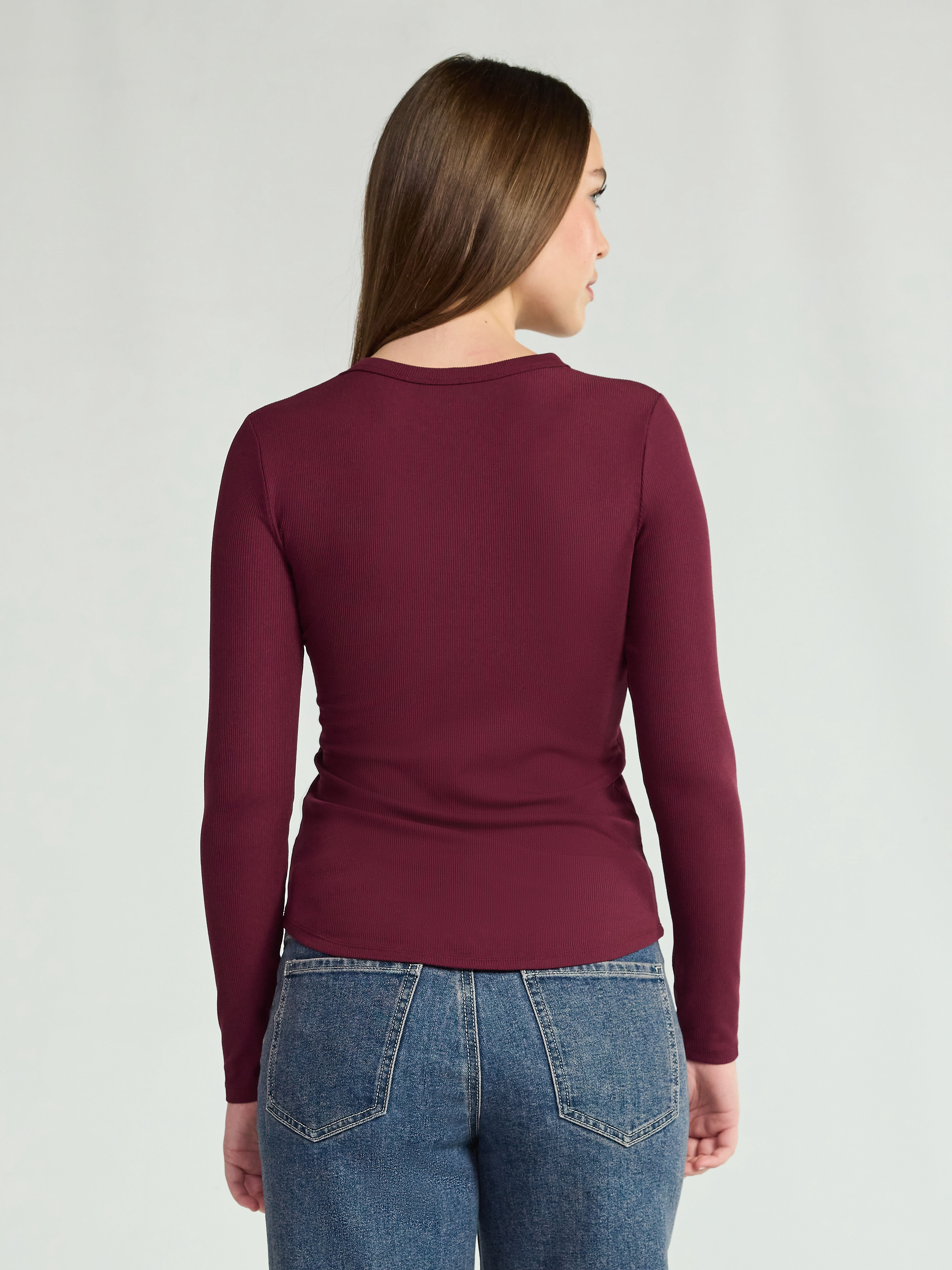 No Boundaries Ribbed Crewneck Tee with Long Sleeves, 1 or 2-Pack, Women's & Women's Plus XXS-XXL
