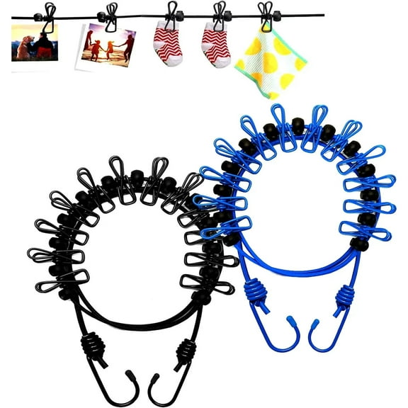 Travel Clothesline, 2 Pack Portable Clothesline with 12 Clothespins, Windproof Travel Clothesline Stretchy Retractable Elastic Laundry Clothes Line Drying Line