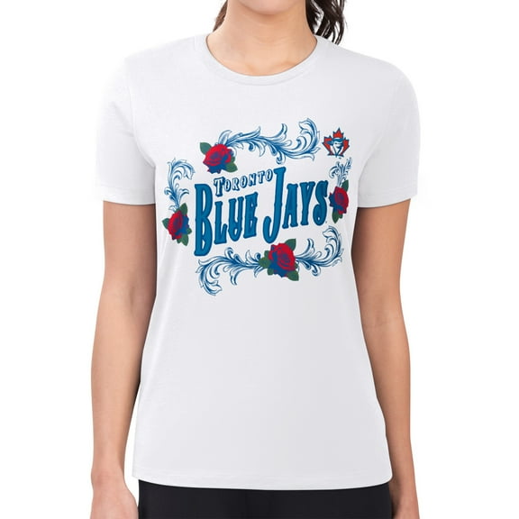 Women's G-III 4Her by Carl Banks White Toronto Blue Jays Super-Slim Fit Lightweight Retro Roses T-Shirt