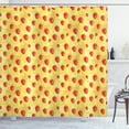 thumbnail image 1 of Strawberry Shower Curtain, Retro Spring Theme Print with Fruits Flowers on Background with Circle Shapes, Fabric Bathroom Set with Hooks, 69W X 75L Inches Long, Multicolor, by Ambesonne, 1 of 3
