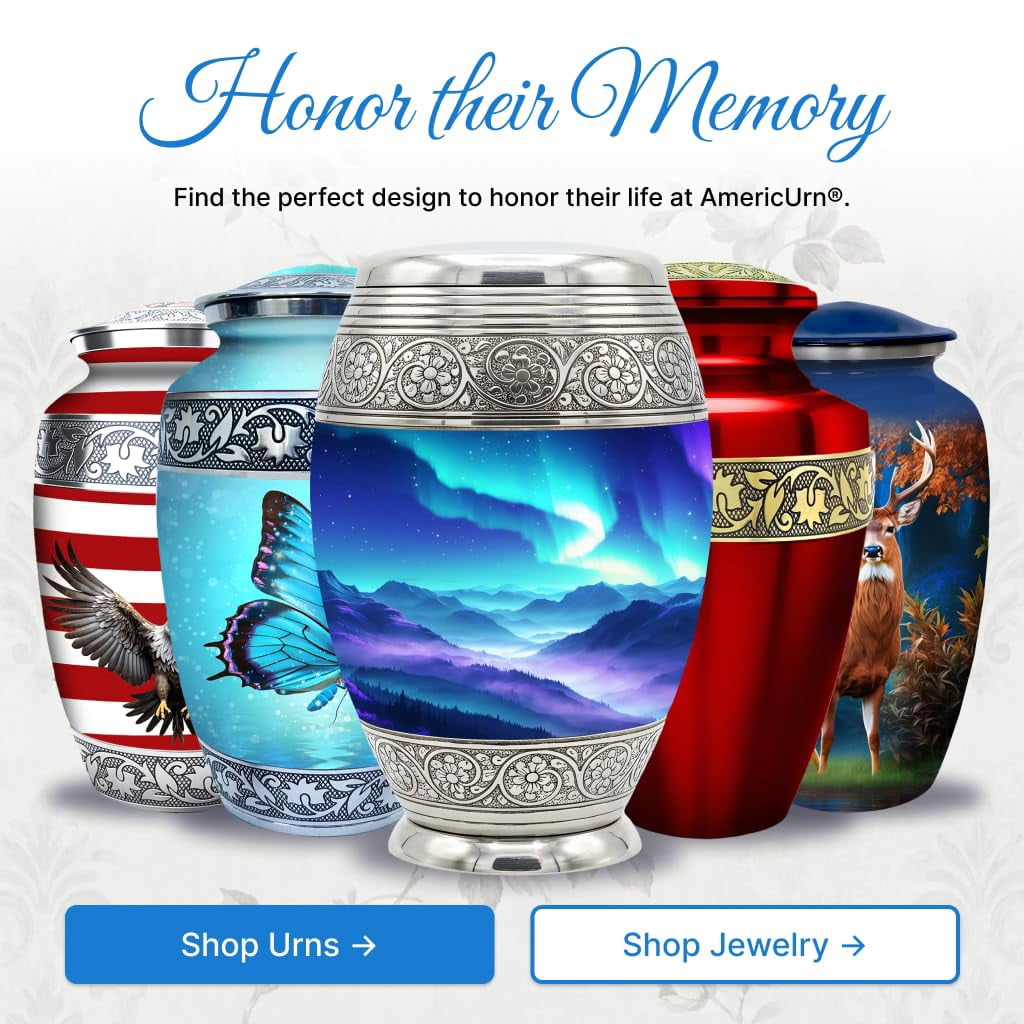 Set of 6 Cremation Urns for Human Ashes Includes 1 Large Urn with 4 Small Keepsakes & 1 Silver Necklace - Aurora Mountain