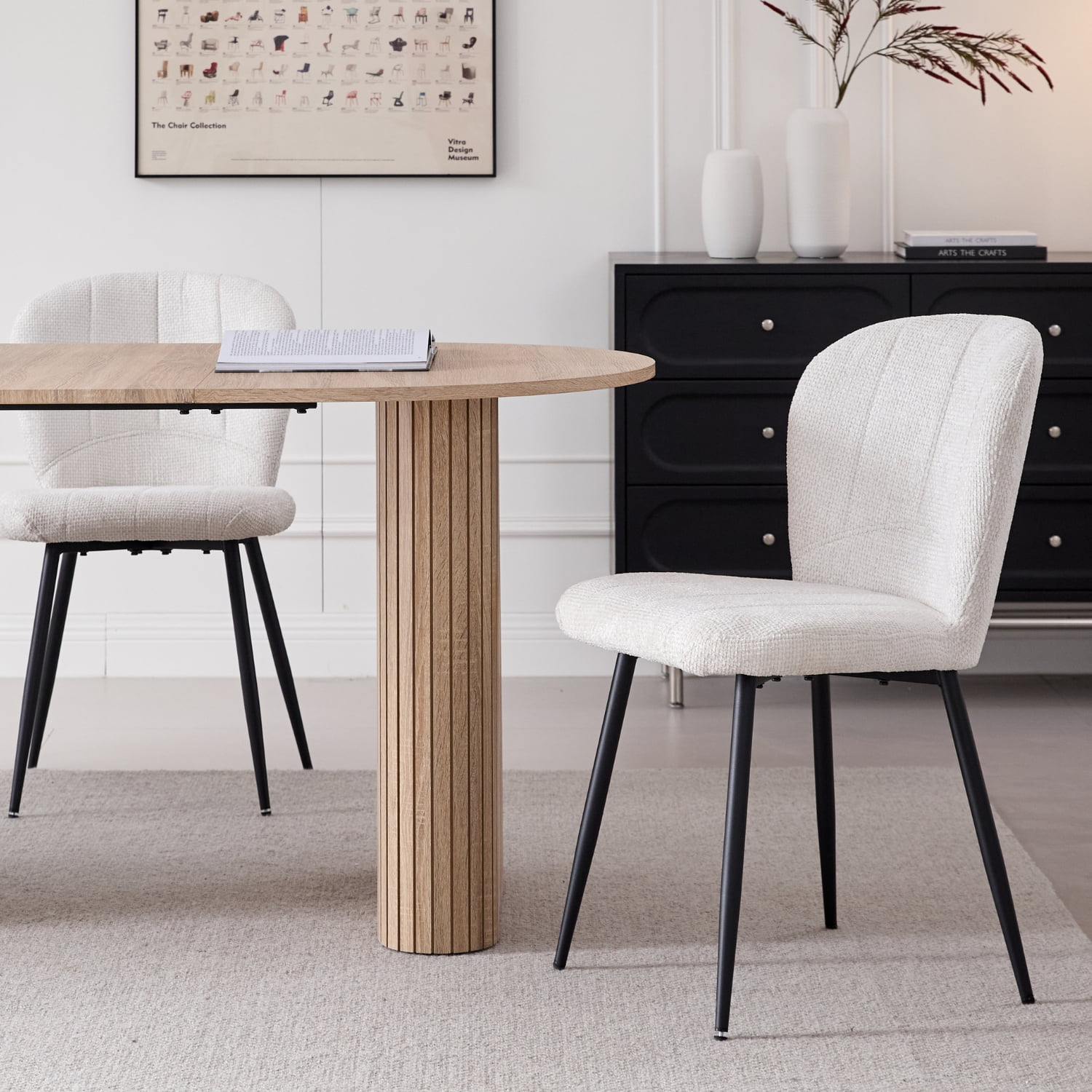 Dining Chairs Set of 4, Upholstered Chenille Fabric Kitchen Chairs With Metal Legs, Wingback Elegant Tufted Accent Vanity Chair For Dinner, Bedroom, Living Room, Apartment, White