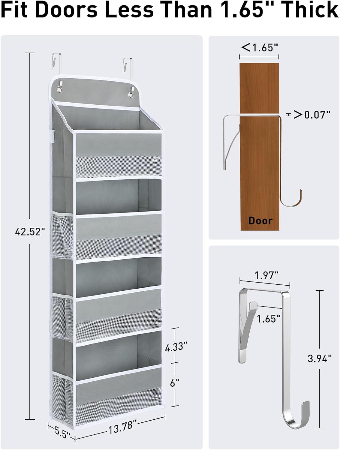 LazySpin 4-Tier Over The Door Organizer Gray photo 6