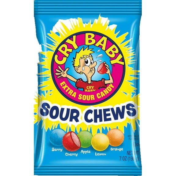 Cry Baby Sour Chews, Extra Sour Candy, 5 Flavors, 7 oz Bag - Pack of 8