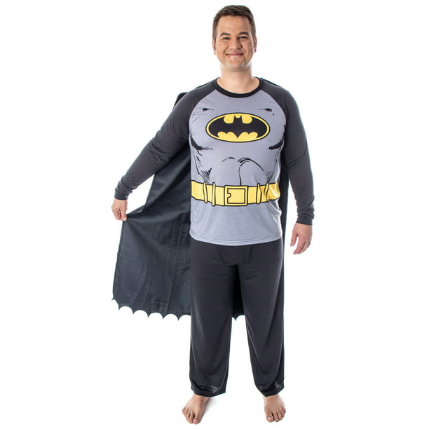 DC Comics Men's Batman Costume Raglan Shirt And Pants Pajama Set with Cape  