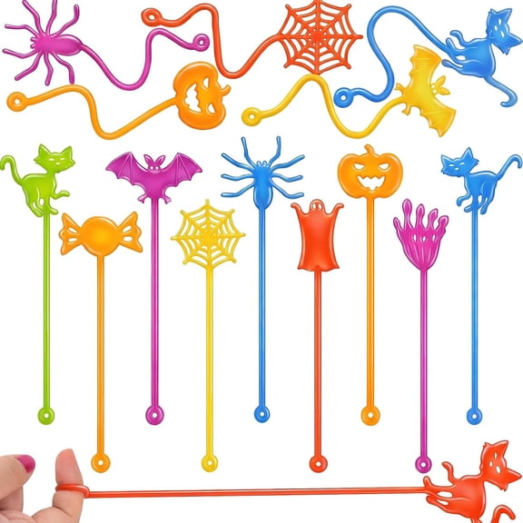 24 Pack Halloween Sticky Hands Toys, 8 Styles Stretchy Pumpkin Spider Bat Cat Ghost Candy Toys, Halloween Party Favors, Treat Bag & Goodie Bag Stuffers, Trick or Treat Gifts