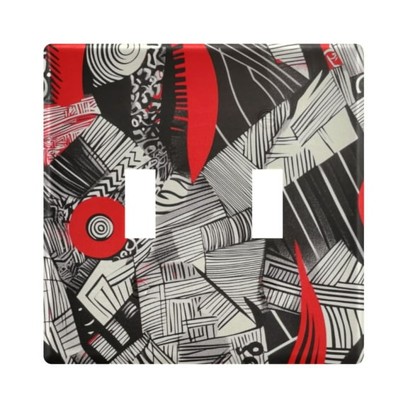 Red and Gray Abstract Art Light Switch Cover Decorative 2 Gang Wall Plate Toggle Switchplate Faceplate