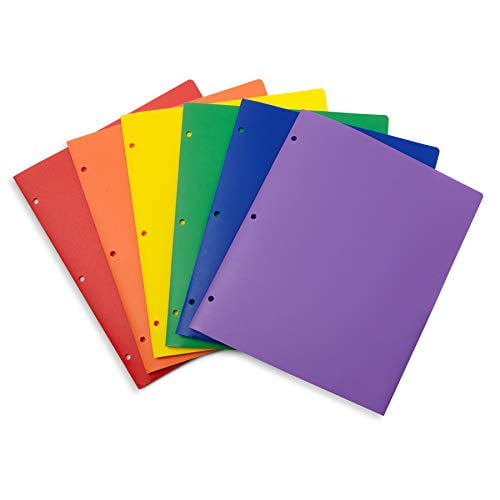 Blue Summit Supplies Multicolor Plastic Two Pocket Folders with 3 Holes, Plastic Folders with 2 Pockets and Business Card Slot, 3 Hole Punched 2 Pocket Folders for School, Home, and Work, 6 Pack