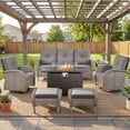 thumbnail image 2 of Patiobula Patio Furniture Set with Propane Fire Pit Table, 7 Pieces Outdoor Sectional Couch, Gray Wicker Rattan Conversation Sofa with Swivel Chair Ottoman for Garden Backyard Deck, Gray, 2 of 14