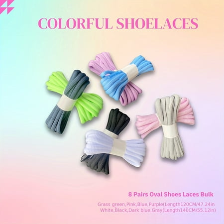 GYTY 8 Pairs  Fashion Shoelaces  Oval Shoes Laces Bulk  Colorful Shoelaces  Shoe Laces For Sneakers  8 Color  White  Black  Dark Blue  Gray  Grass Green  Pink  Blue  Purple
