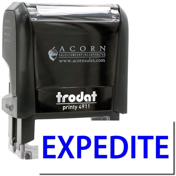 Self-Inking Expedite Stamp, Trodat Printy 4911, Press and Print Stamping, Impression Size 5/8" x 1-1/2", Up to 10,000 Impressions - Blue Ink