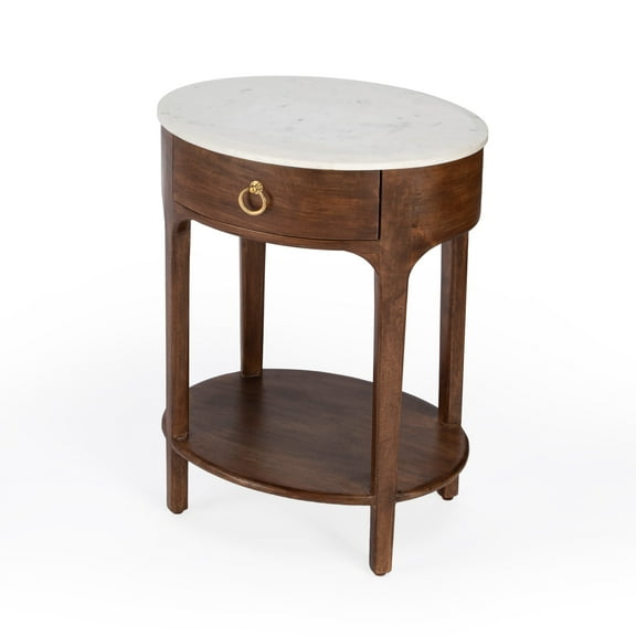 Butler Specialty Ellen 18.25"W Oval Marble & Wood Nightstand - Brown