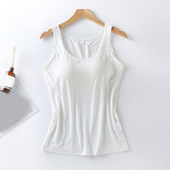 tasrioml Women's Tank Top with Built-in Shelf Bra Casual Wide Strap Camisole Yoga Shirts Summer Basic Padded Workout Undershirt