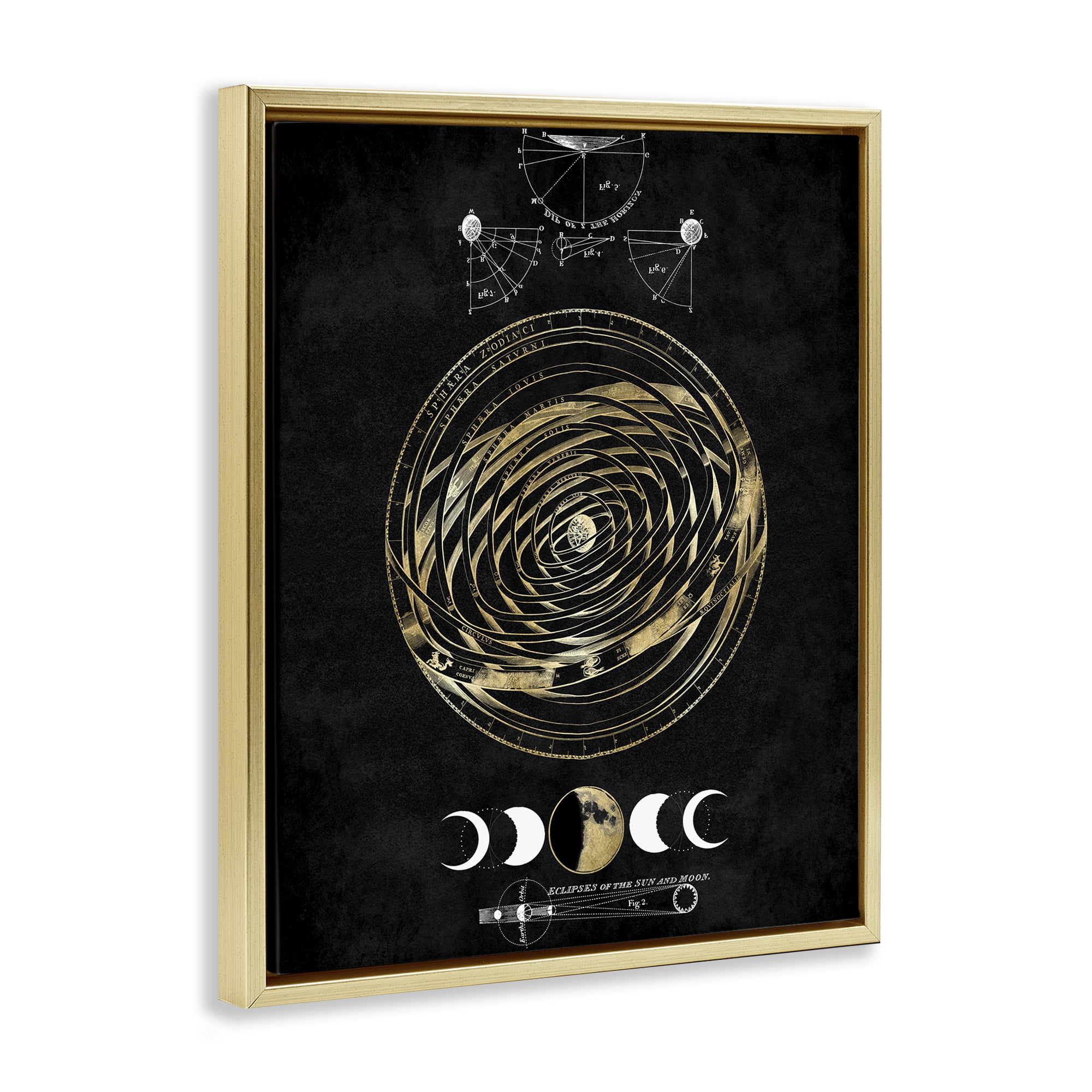 Stupell Industries Eclipses of Sun & Moon Astrology & Stars Painting Gold Floater Framed Canvas Art Print Wall Art, 17 x 21