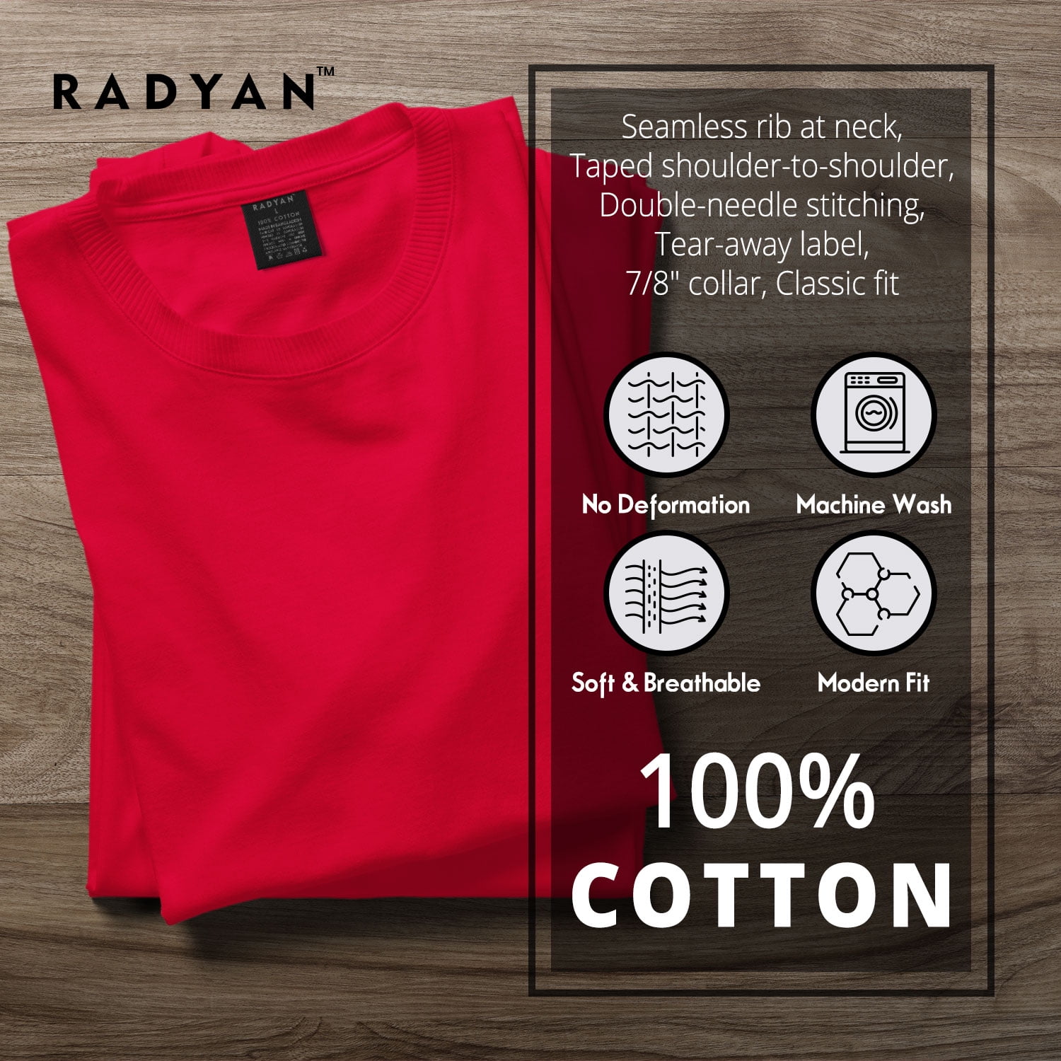 RADYAN Classic Tubular Retail Fit 1x1 Cotton Rib Short-Sleeve
