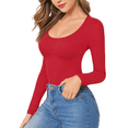 thumbnail image 3 of Womens Scoop Neck Long Sleeve Slim Fit T Shirt Tunic Tops Tee Red L, 3 of 9