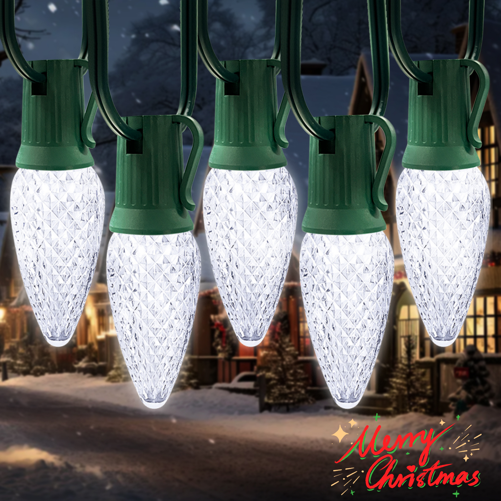 LAMPHOME White C9 Christmas String Light Outdoor, 25FT Shatterproof LED for House Rooflines & Pathways, Connectable Waterproof Vintage Christmas Light for Tree, Yard, Patio, Porch, Garden