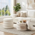 thumbnail image 3 of Zesthouse 19.5" Wide Round Boucle Storage Ottoman, Tufted Sherpa Ottoman Footstool for Living Room Bedroom, White, 3 of 10