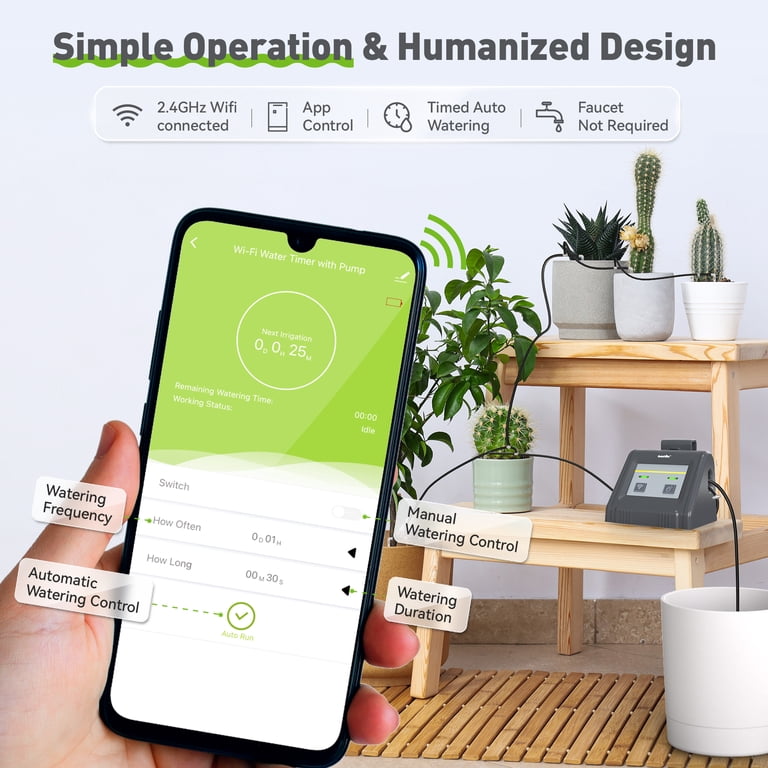 GuKKK WiFi automatisch irrigatiesysteem met dubbele pomp, doe-het-zelf druppelirrigatieset, bestuurd via app, tuinirrigatiesysteem, auto/handmatig/smart mode voor balkon, potplanten
