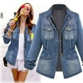 thumbnail image 2 of Tiqkatyck Denim Jacket for Women Clearance Plus Size Casual Womens Ladies Denim Oversize Jeans Chain Jacket Pocket Coat Going Out Tops for Women 2023 Trendy Blue L, 2 of 9