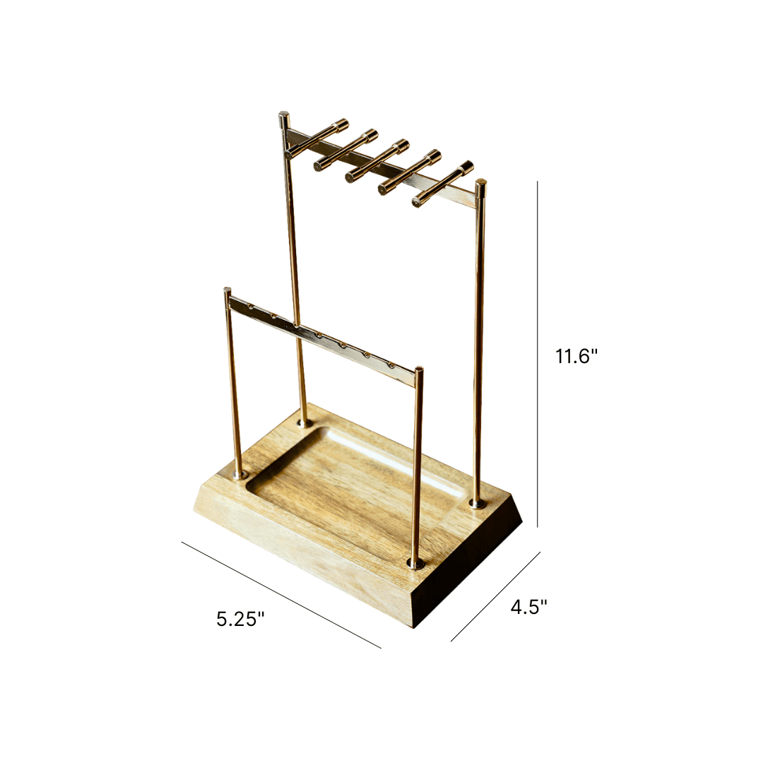 Hives and Honey Chandler 2-Tier Women's Jewelry Organizer Stand, Rose Gold Metal with Wood Base