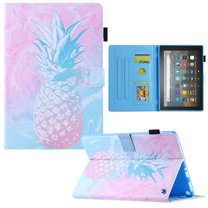 SaniMore Wallet Case for Amazon Fire Max 11 11.0" 2023, PU Leather Case Shockproof TPU Shell Auto Wake/Sleep Card/Pen Holder Stand Anti-slip Strip Magnetic Cover, Blue Pink Pineapple
