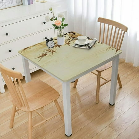 

Bamboo Table Cover Square Bamboo Stems with Blooming Flower Elastic Table Cover Square for Restaurants Outdoor Party Decor Mustard