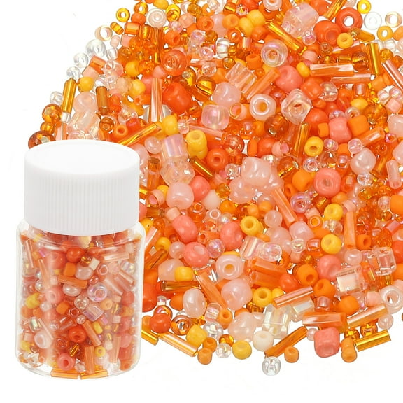 Uxcell 1200-Pack Mixed Glass Seed Beads, 1-4mm/0.04-0.16 Inch Tube Mini Glass Bugle Beads for DIY Earrings/ Necklaces/Bracelets/Jewelry Making [Orange]