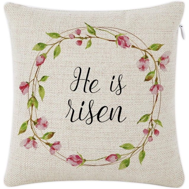 "He is Risen" Square Pillowcase 16x16 Decorative Linen Cushion Cover with Zipper Closure for Car Study and Balcony Decor