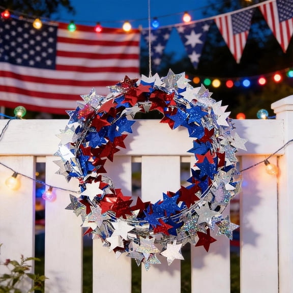 8.2 Yard Patriotic Garlands Star Wire Tinsel Red White and Blue Stars 4th of July Party Decorations Independence Day Memorial Outdoor Indoor for Wreath Making