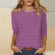 thumbnail image 2 of Camisetas de Manga Corta para las Mujeres a Rayas Impresas de Tres Cuartos de Manga, Cuello Redondo Casual Top, 2 of 5