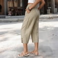thumbnail image 4 of Capris for Women with Pockets Petite Pants Drawstring Casual Pull on Palazzo Trousers with Pockets Loose High Waisted Wide Leg Lounge Pants Khaki M, 4 of 7
