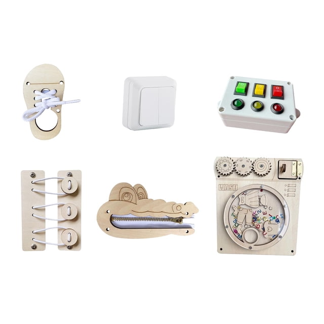 6Pcs Montessori Busy Board Basic Life Skills Multifunctinal Sensory Board Parts