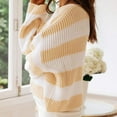 thumbnail image 4 of Vetsdori Sweaters for Women Round Pullover Striped Long Sleeve Fashion Khaki Fall and Winter Womens Sweaters, 4 of 5